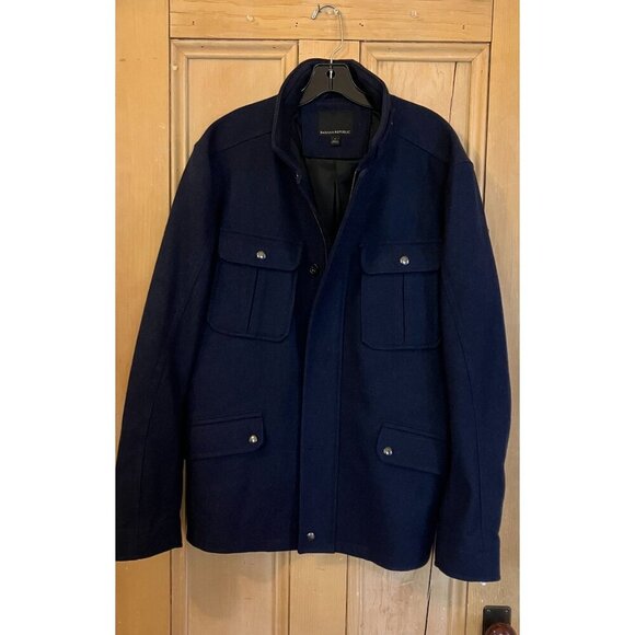 Banana Republic Mens Vintage Y2K Navy Military Peacoat Jacket Large Blue FA EXC - Picture 2 of 12